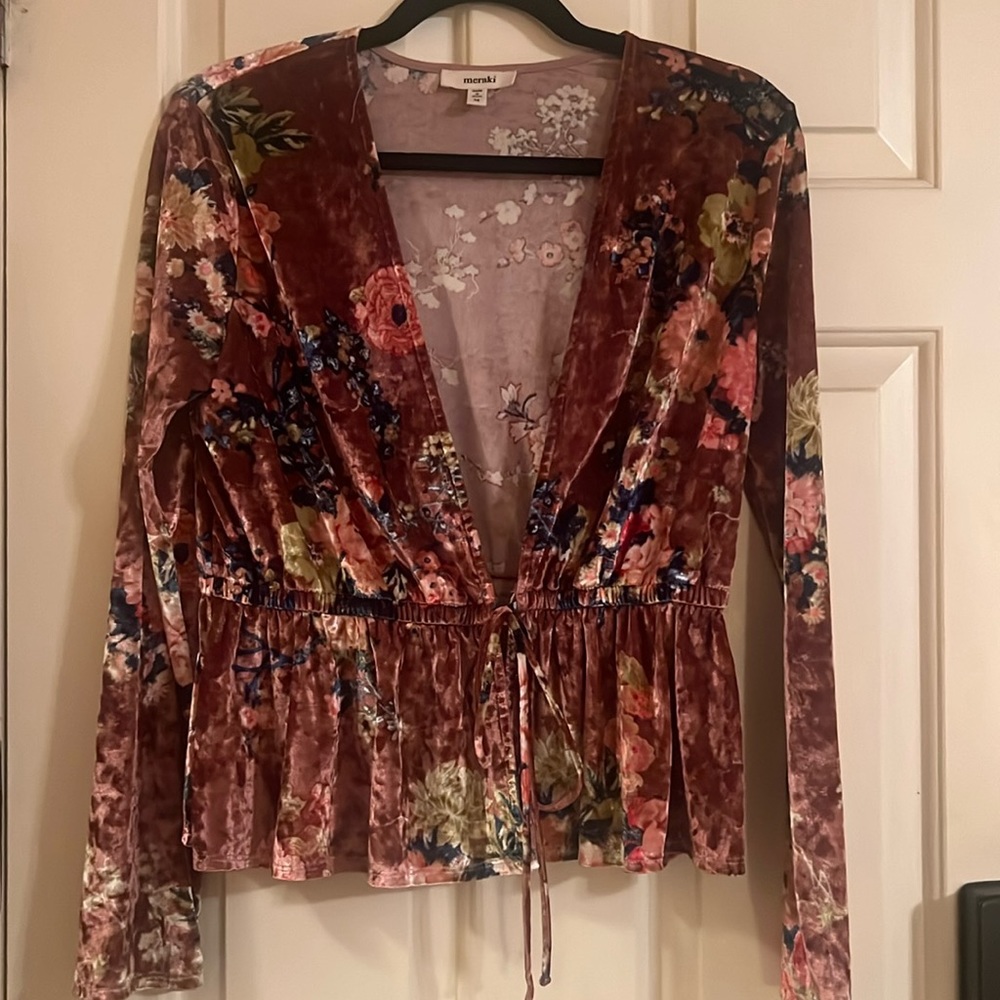 Velour floral print jacket